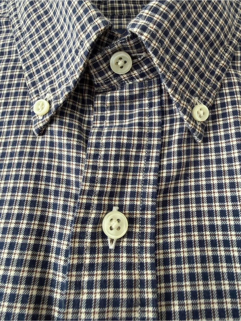 Polo Ralph Lauren Custom Fit Blue Tan Plaid Long Sleeve Shirt Men’s Large EUC
